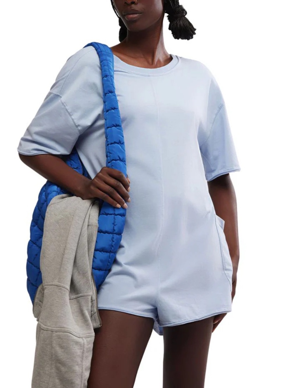 NWT FP Movement by Free People Pale Blue Short Sleeve Romper